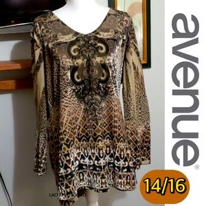 Velour Crushed Velvet Pull Over V neck Tunic Sublimation Dye Paisley Print